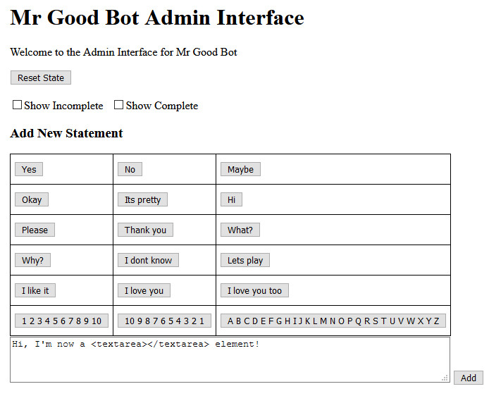 Screenshot of the updated Mr. Good Bot Admin Interface