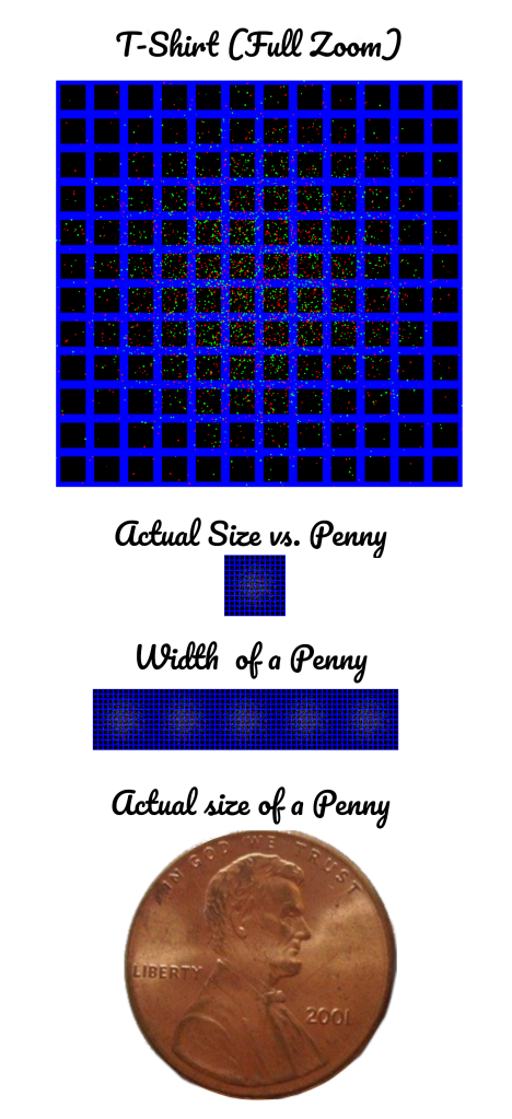 A comparison of the simulation size vs. a U.S. penny